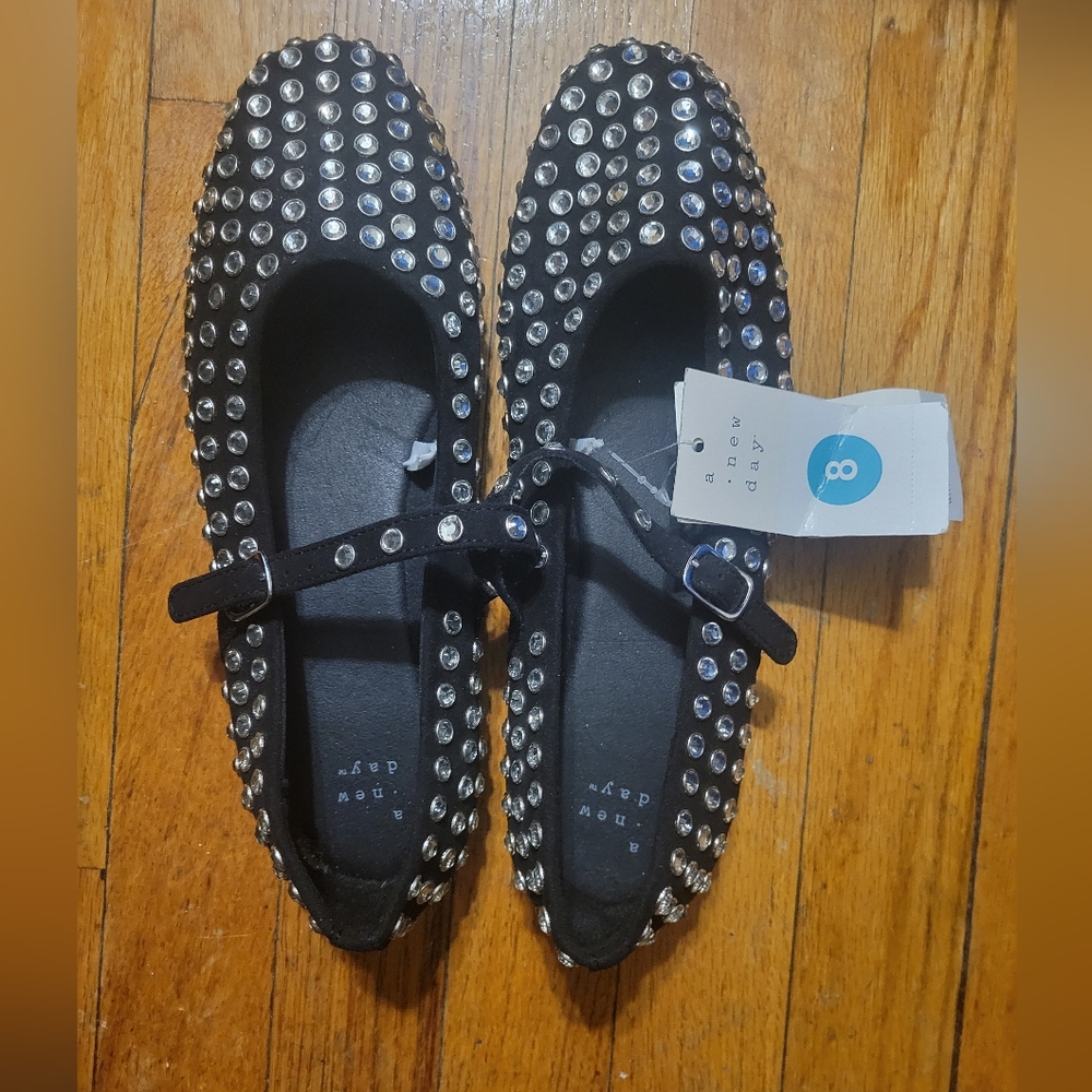 A New Day Women Issa Rhinestone Mary Jane  Flat Shoes Size 8